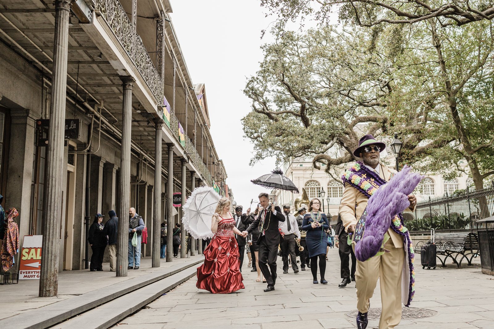 Couple dancing in a second line parade