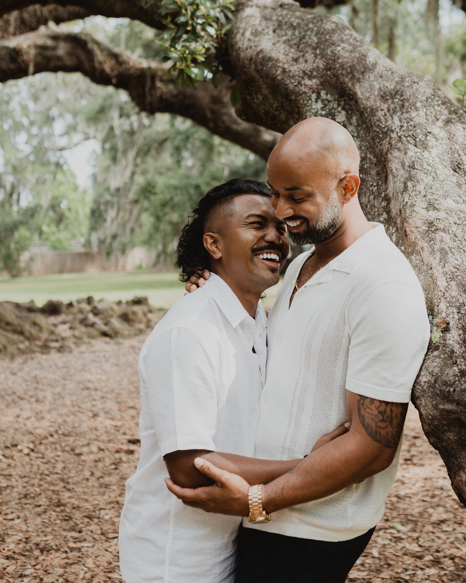 new orleans elopement photographer capturing couple laughing in courtyard