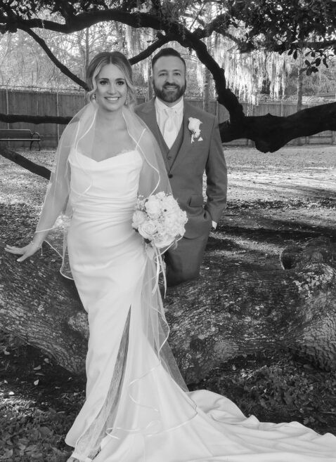 black and white photography of couple getting married at tree of life