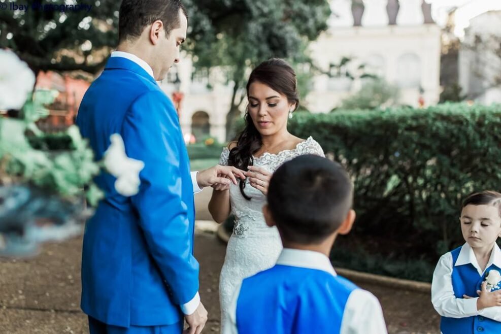 Bride and groom sharing vows in Jackson Square for their ceremony