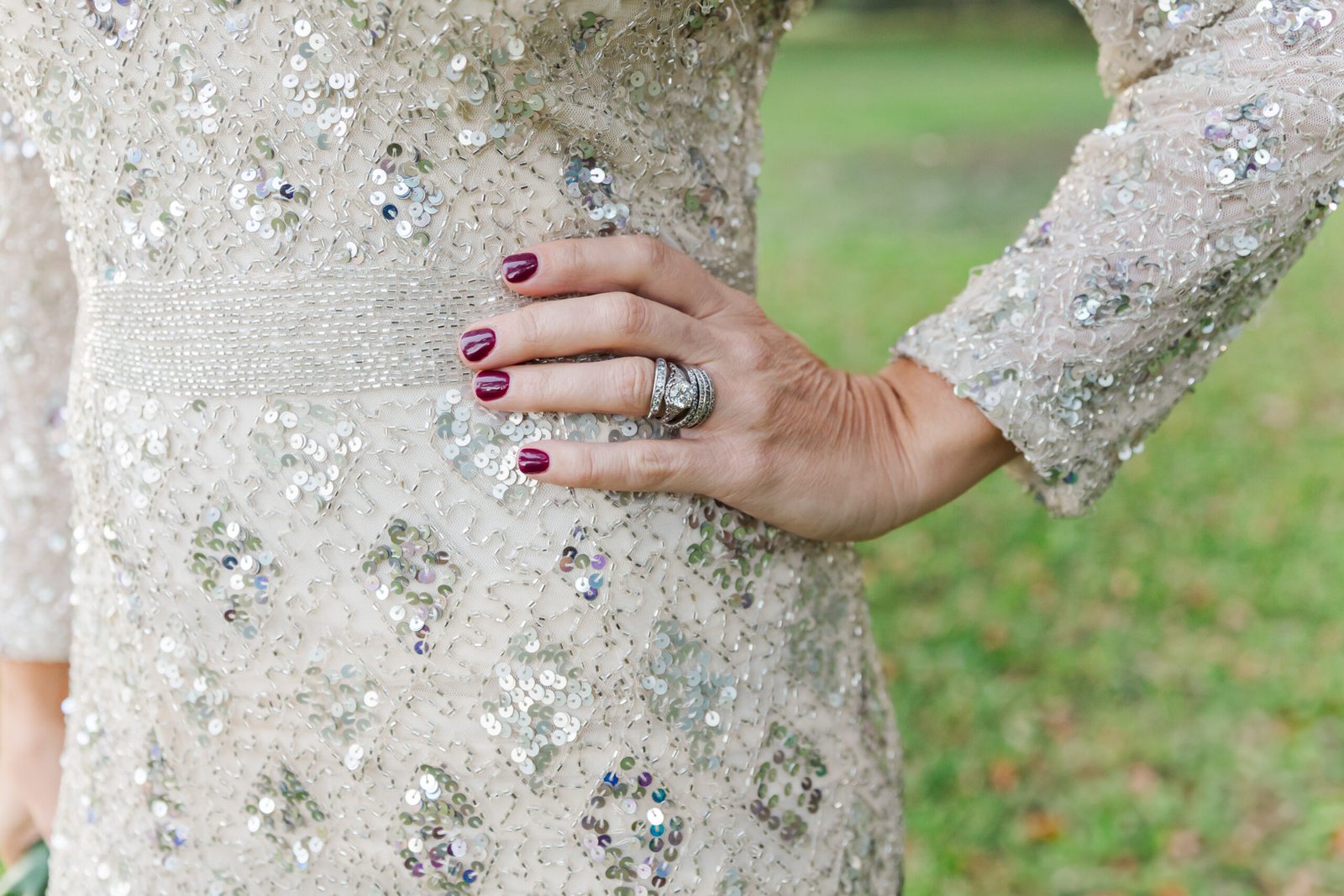 photo of bridal ring under winding tree trunks in City Park