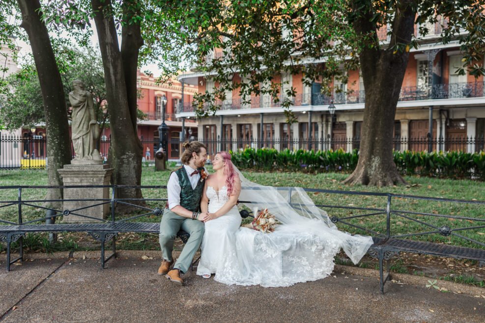 Wedding couple portrait session in Jackson Square French Quarter New Orleans