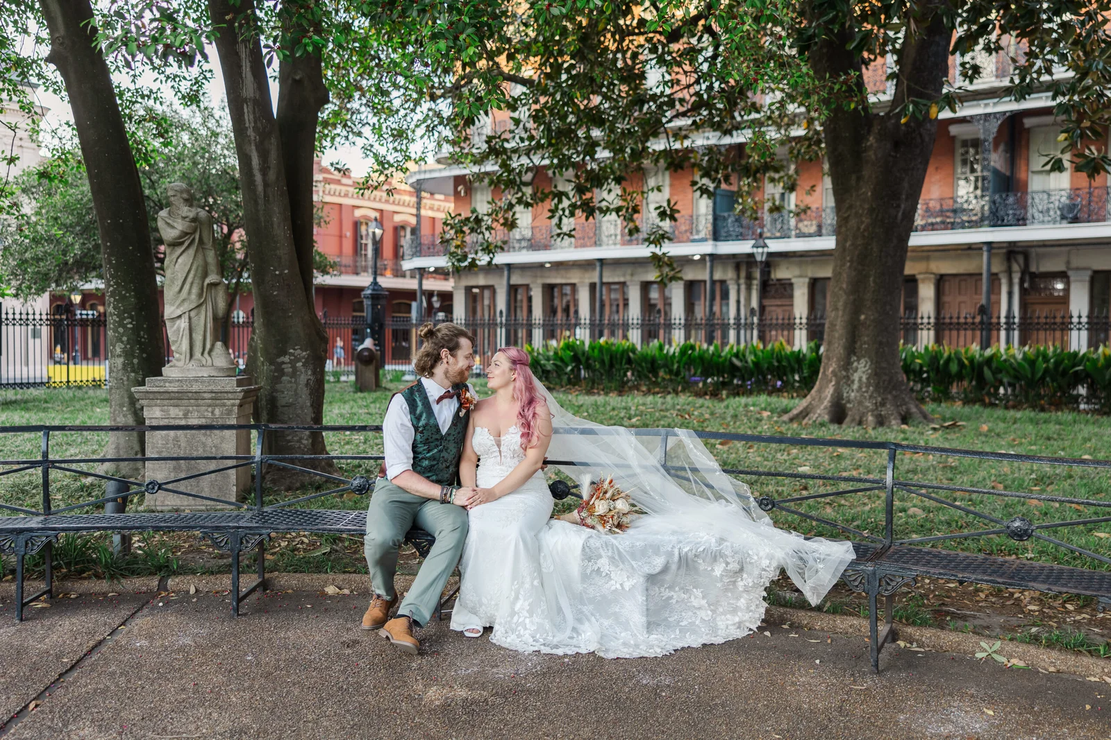 Wedding couple portrait session in Jackson Square French Quarter New Orleans