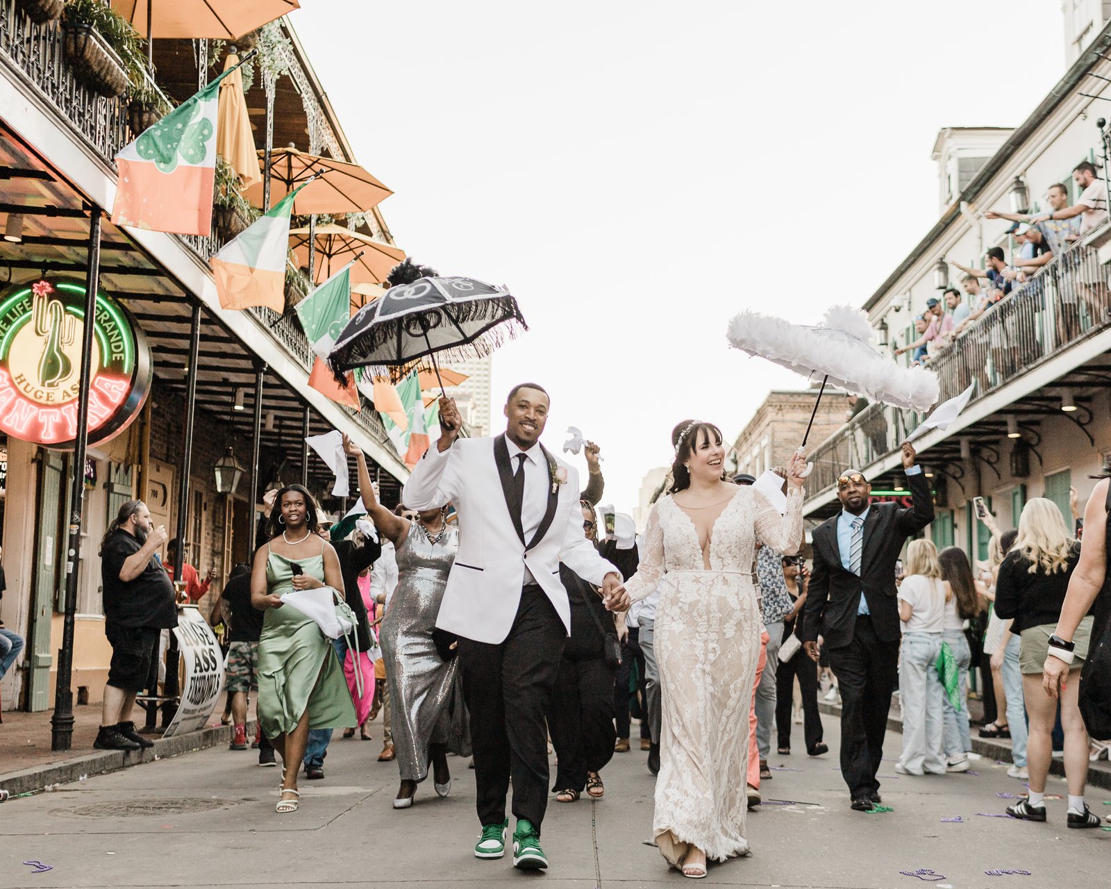 Couple eloping in New Orleans under live oaks