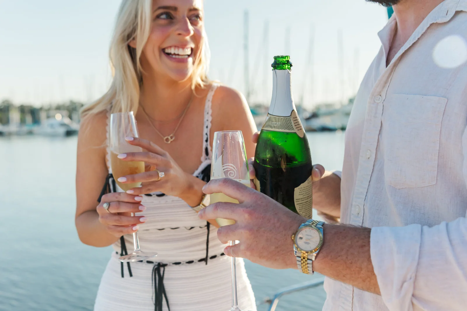 bride celebrating elopement on a private sailboat in New Orleans