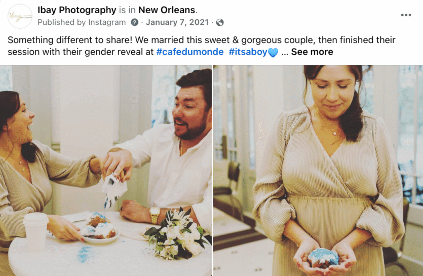 elopement with suprise gender reveal in city park new Orleans